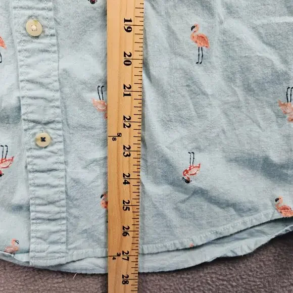 Hollister Flamingo Button Up Shirt Mens M Short Sleeve Blue Preppy Stretch - Picture 5 of 7